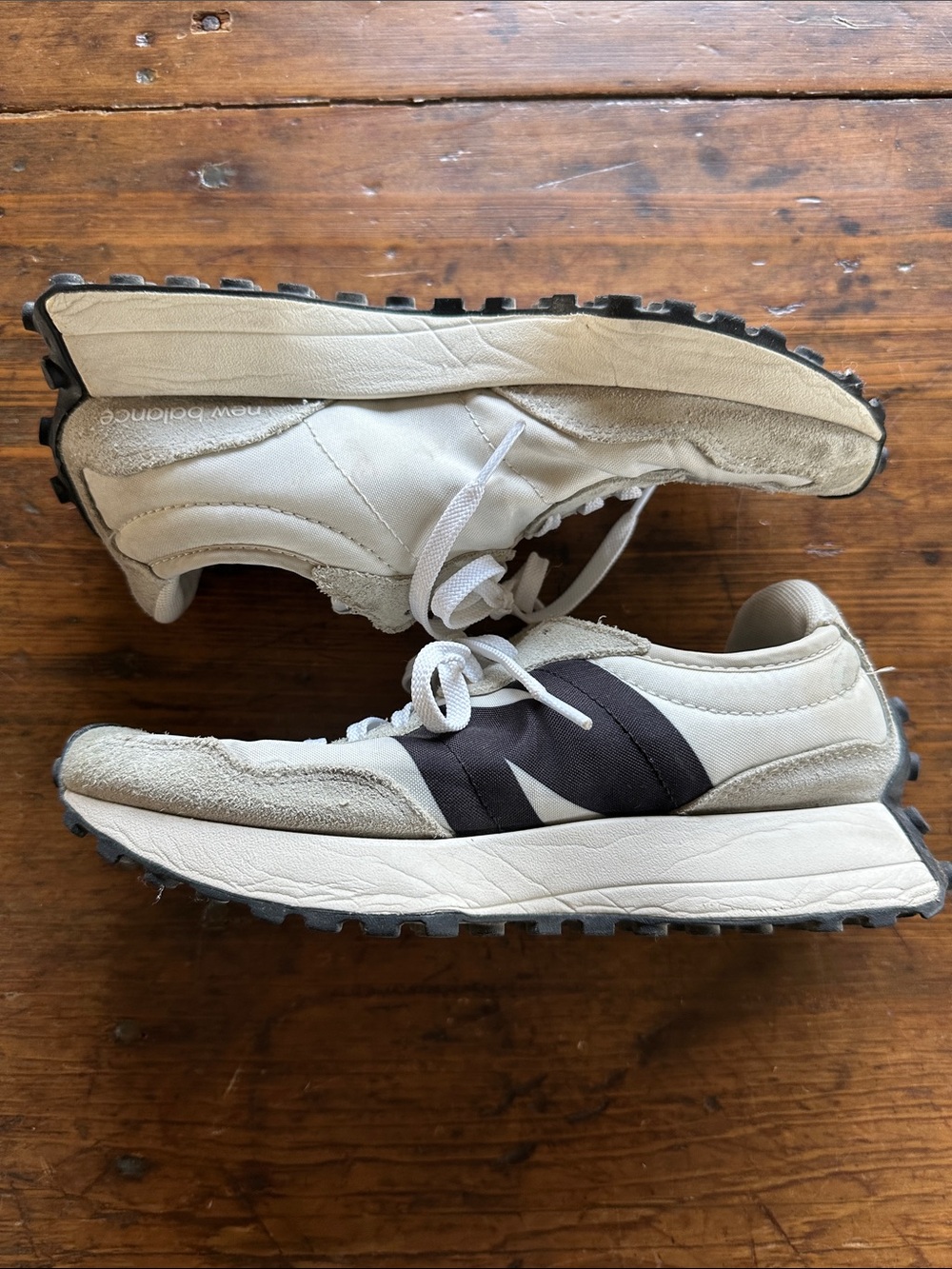 New Balance Cream Sneakers with Black Accent